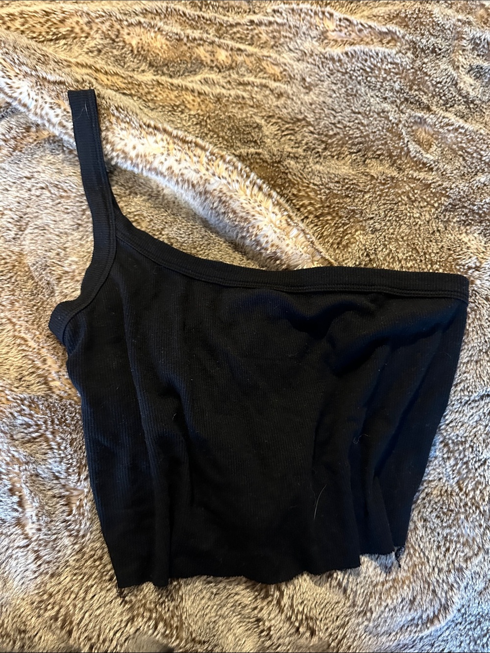 Cotton Citizen Black One-Shoulder Ribbed Crop Top